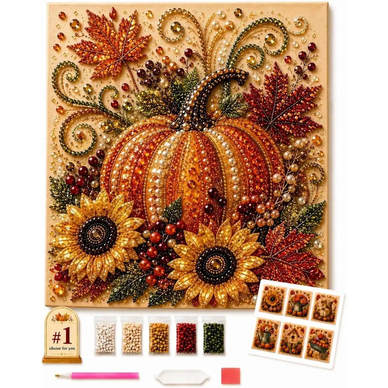 Autumn Pearl Painting Kit - Pearl Art Diy Kits for Adults Autumn (Pumpkin) |   8 * 8-inch Beginner-Friendly Crafting with Selected Fall Scenes, a Relaxing DIY Project for Sparkling Autumn Artwork