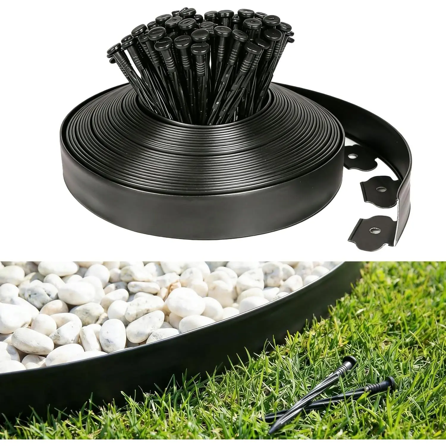 Landscape Edging 2 Inch Tall 60 Feet Garden Edging Border with 60pcs Stakes, Plastic Edging for Landscaping,Lawn,Flower Beds, Paver Edging (Black)