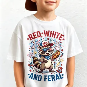 Funny Patriotic Raccoon T-Shirt, 4th Of July Shirt, Red White And Feral Tee, USA Independence Day Shirt, Merica Raccoon Graphic Tee