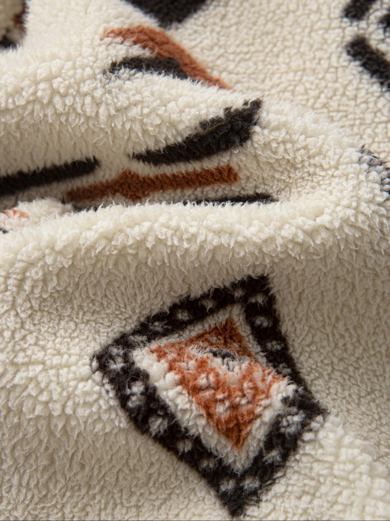 Men's Ethnic Style Fleece Jacket Coat, Casual Fashion Coat, Zipper Design, Loose Fit, Fall & Winter Wear, Casual Men's Clothing, Christmas Gift Idea