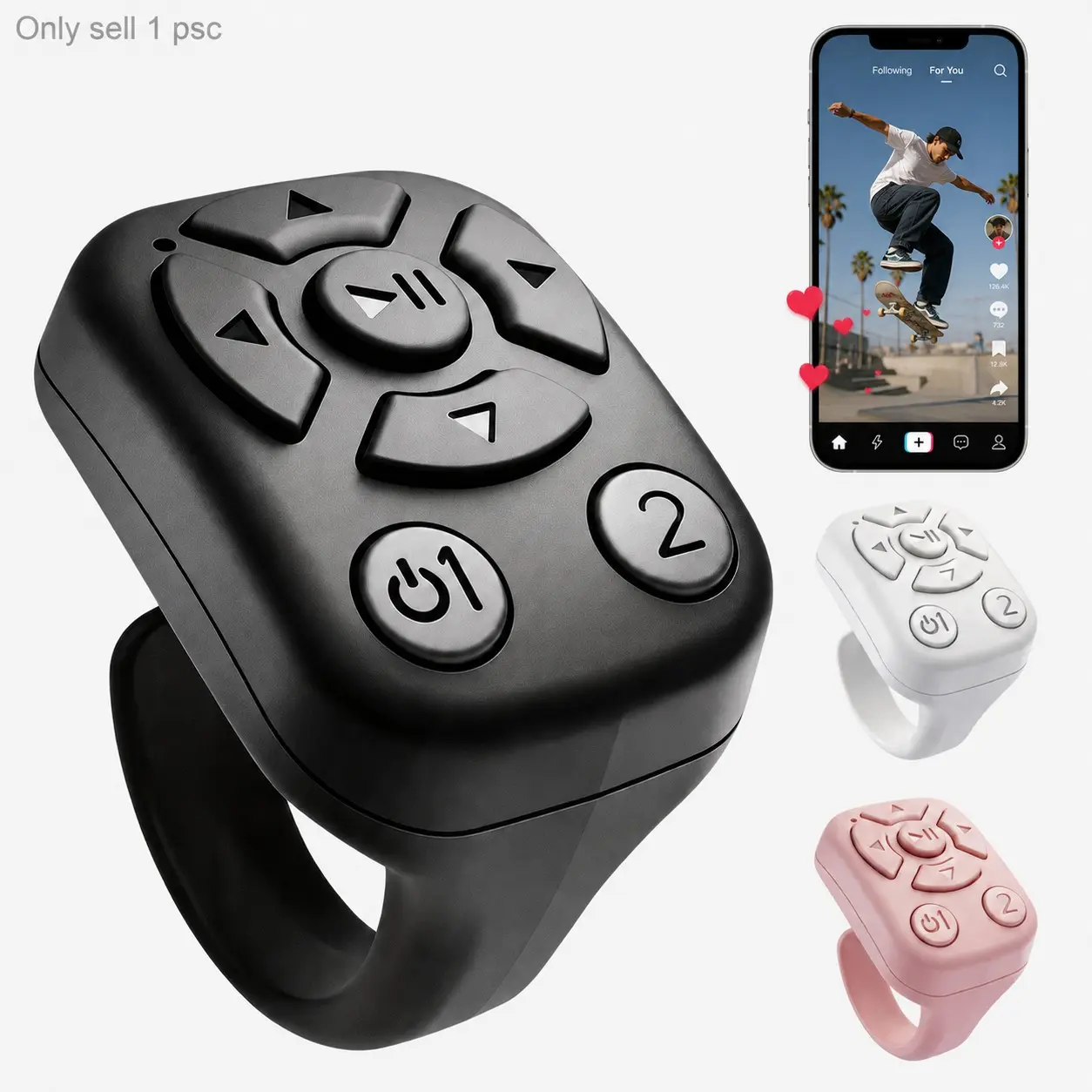 TikTok Scrolling Ring, Wireless Remote Control Page Turner for iPhone Android, Phone Video Scroller, Camera Shutter Remote for Selfies, Short Videos, E-Books and Music Control