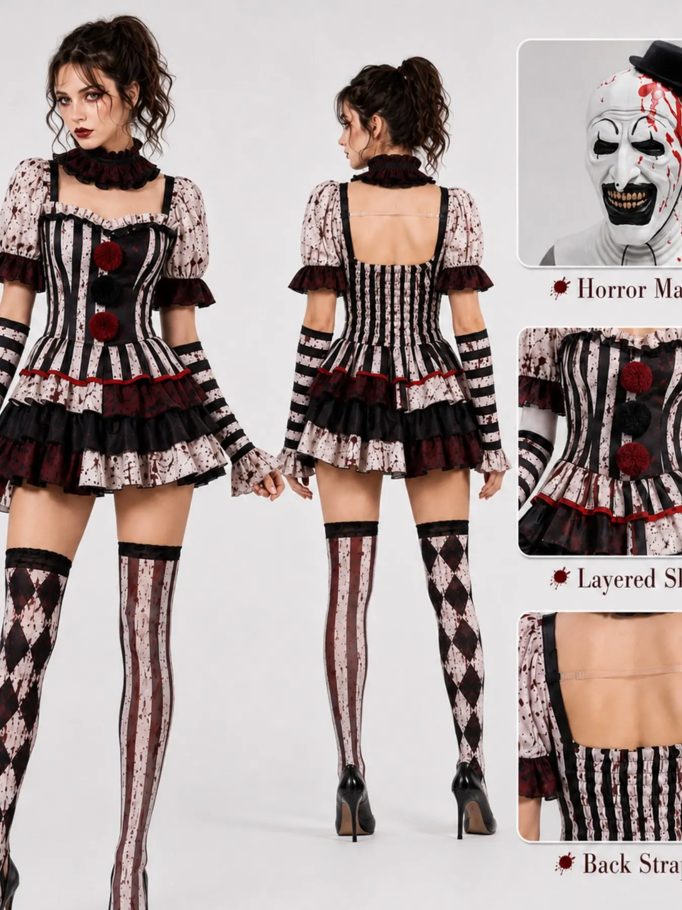 Women Clown Cosplay Costume Circus Performance Outfit Role Play Uniform Halloween Party Carnival Jester Dress Theater Stage Playing Suit