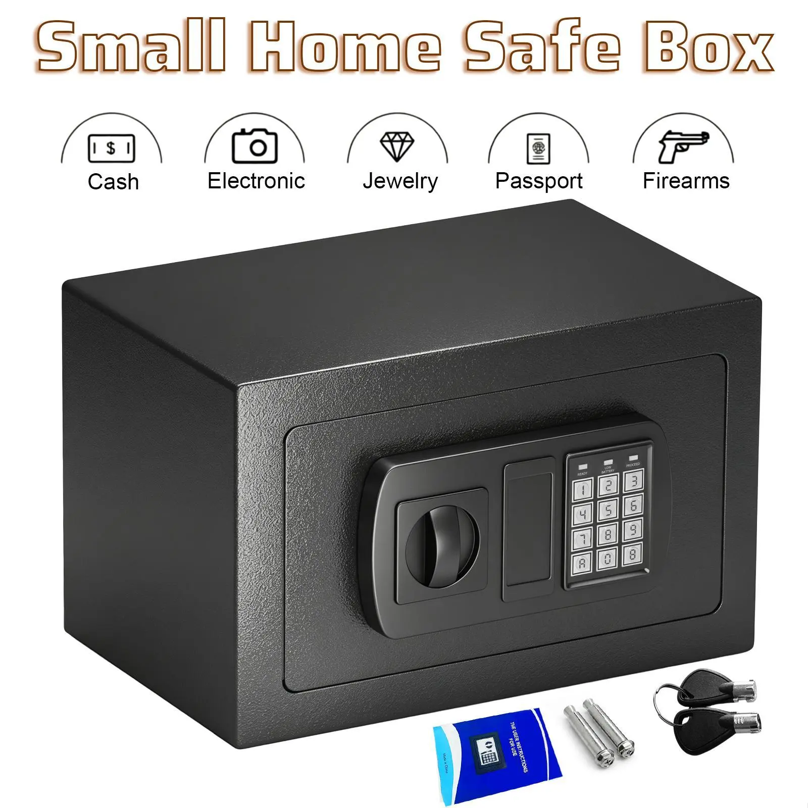Portable Mini Security Safe 0.23/0.44 Cubic Feet Money Safe Box with Digital Keypad Passcode Keys Black for Coin Jewelry Home Office