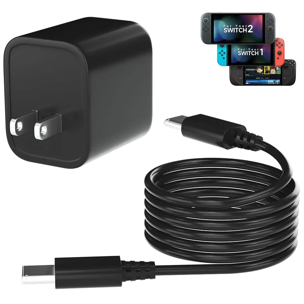 10FT 60W  Protection Power Adapter Charger for  2/1/Oled/Lite,Steam Deck Support 4K TV Dock,PD3.0    Power Cord for  Air/17/17 Pro Max, Galaxy, Tablet/Laptop
