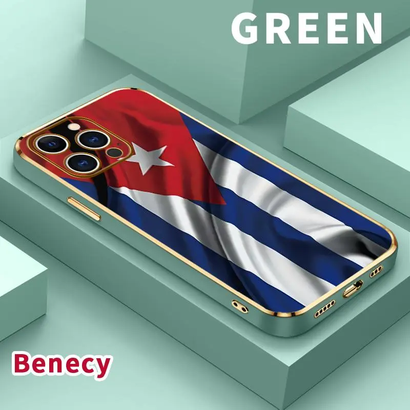 Cuba's Fluttering Flag Pattern  Electroplated TPU Phone Case for iPhone 17 15 Pro Max 16 14 Air Plus 13 12 11 Classic Straight Design Ultra Thin Soft Smartphone Cover, Handheld, Cellphone, Protection
