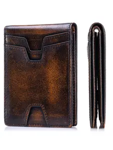 Front Pocket Wallet for Men Slim Lightweight RFID Blocking Genuine Leather Bifold Thin Wallet with 10 Card Slots