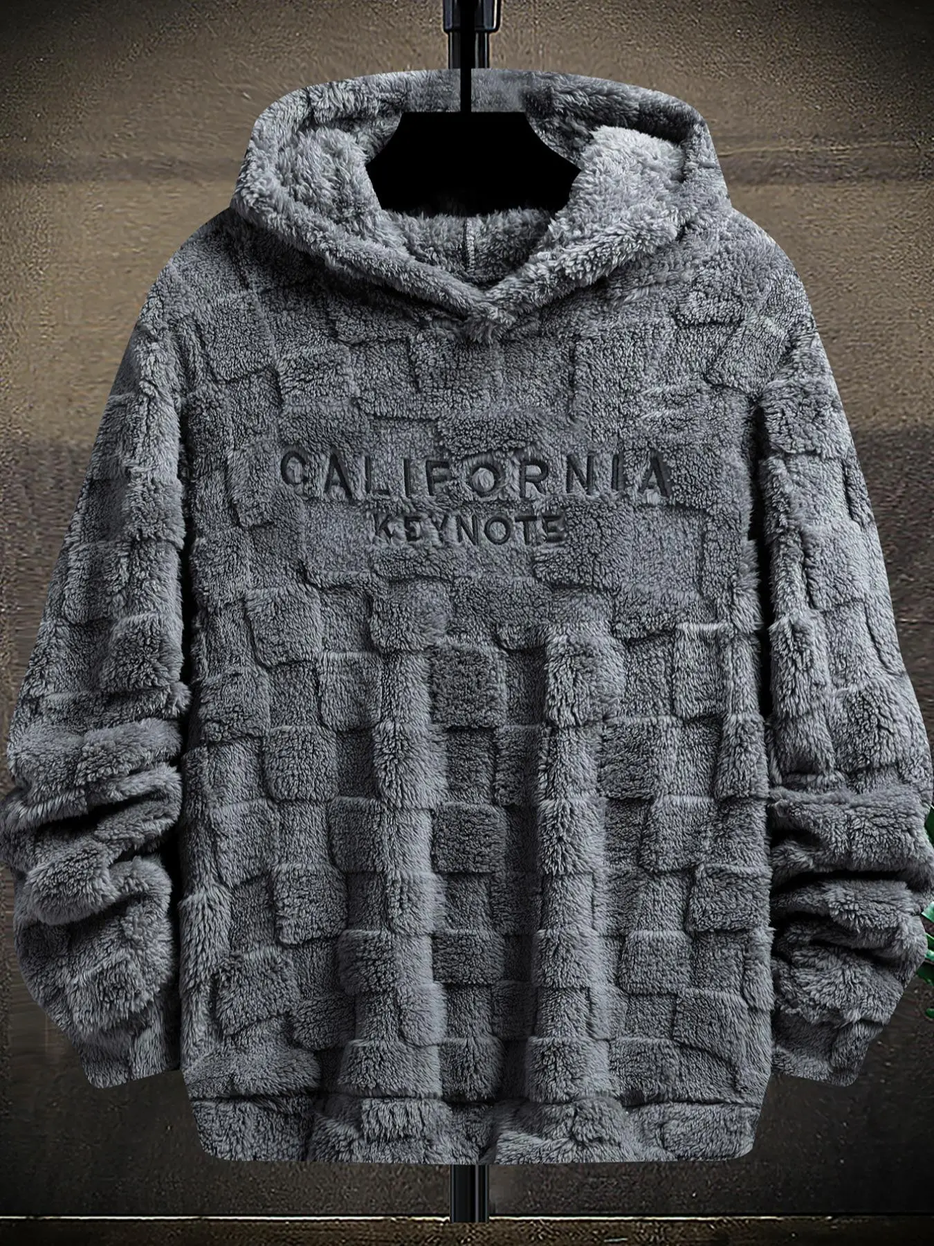 Men's Letter Embroidery Drop Shoulder Fuzzy Textured Hoodie, Regular Fit Casual Fabric Long Sleeve Hooded Sweatshirt for Spring & Fall, Casual Fitted Hoodie, Mens Clothing