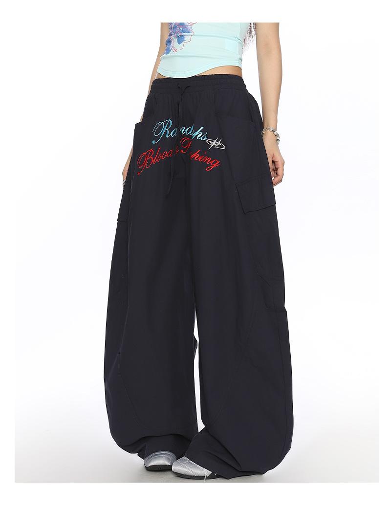 Women's American Vintage Lightweight Quick-Dry Cargo Parachute Pants - 2026 Summer New Loose Fit Slimming Wide-Leg Casual Trousers