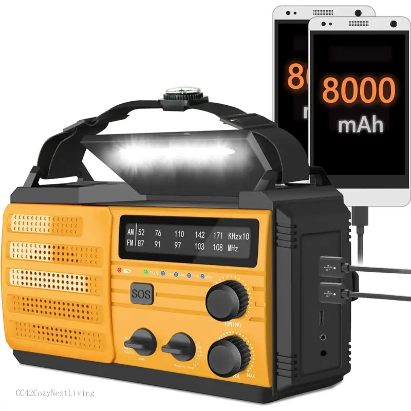 Solar Powered Emergency Radio, AM/FM/SW NOAA Weather Radio with SOS Alarm & 3 Modes Flashlight, Portable Radio with Compass for Indoor & OutdoorCC42CozyNestLiving