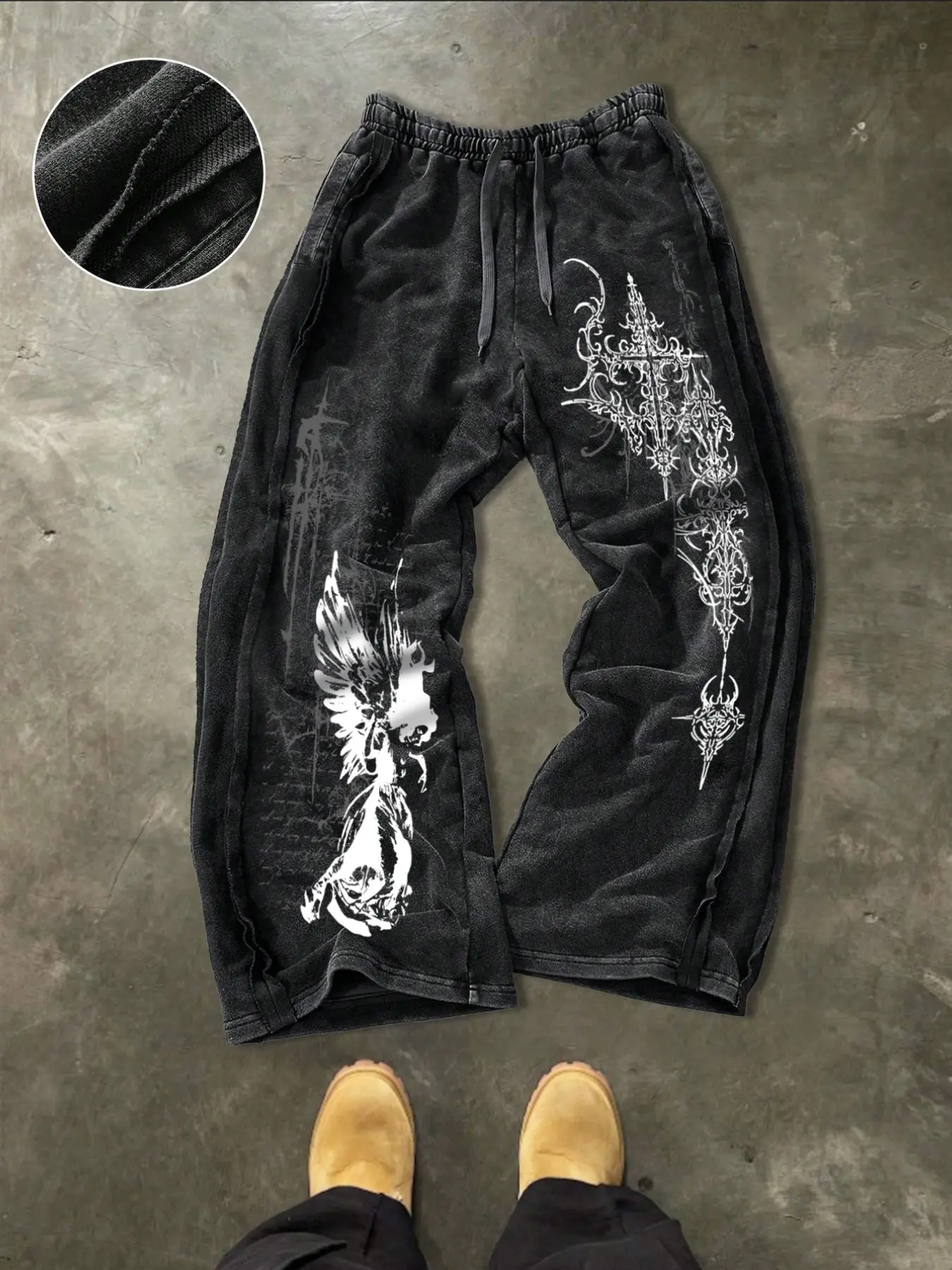 Men's Sweatpants with Drawstring Waistband, Gothic Print Design, Loose Fit, Baggy, Suitable for Spring Summer Fall Winter