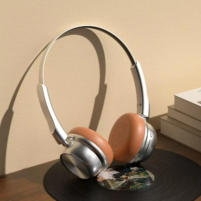 Vintage Metal Wireless Earbuds with Microphone, Foldable Design, Half-Open Back, 3.5mm Plug, Rechargeable Battery, Ideal for Work & Travel