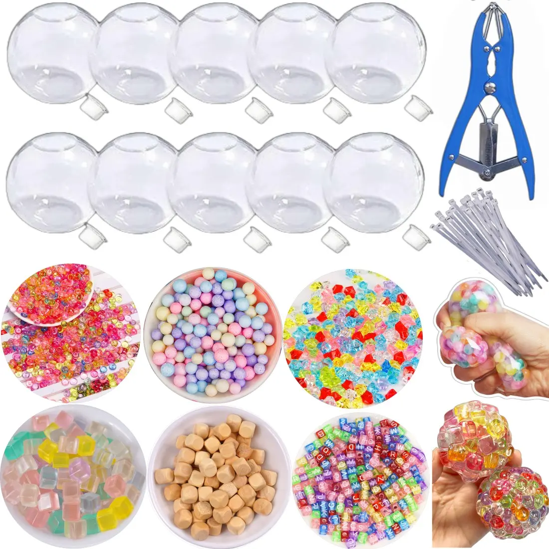 DIY Stress Ball Making Kit, Includes 6 Filling Packs, 10 Transparent Blank Soft Skins, Expansion Tool, Ideal for Adult Stress Relief