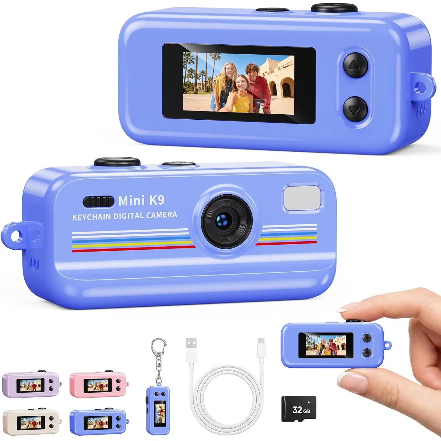 Digital Camera, 1080P Pocket  Camera, Blue | 2MP 0.96 Inch Sensor, 16X Digital Zoom, 1080p  Video, Rechargeable , Portable Travel Camera with 32GB Card
