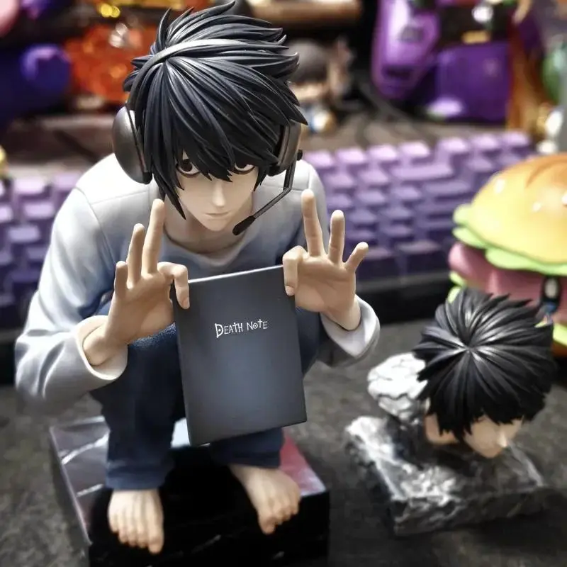 15cm/6 Inch Death Note L Lawliet Figure Squatting Pose Dual Heads GK Statue Anime Model Toy Desktop Ornament PC Case Decor Gifts