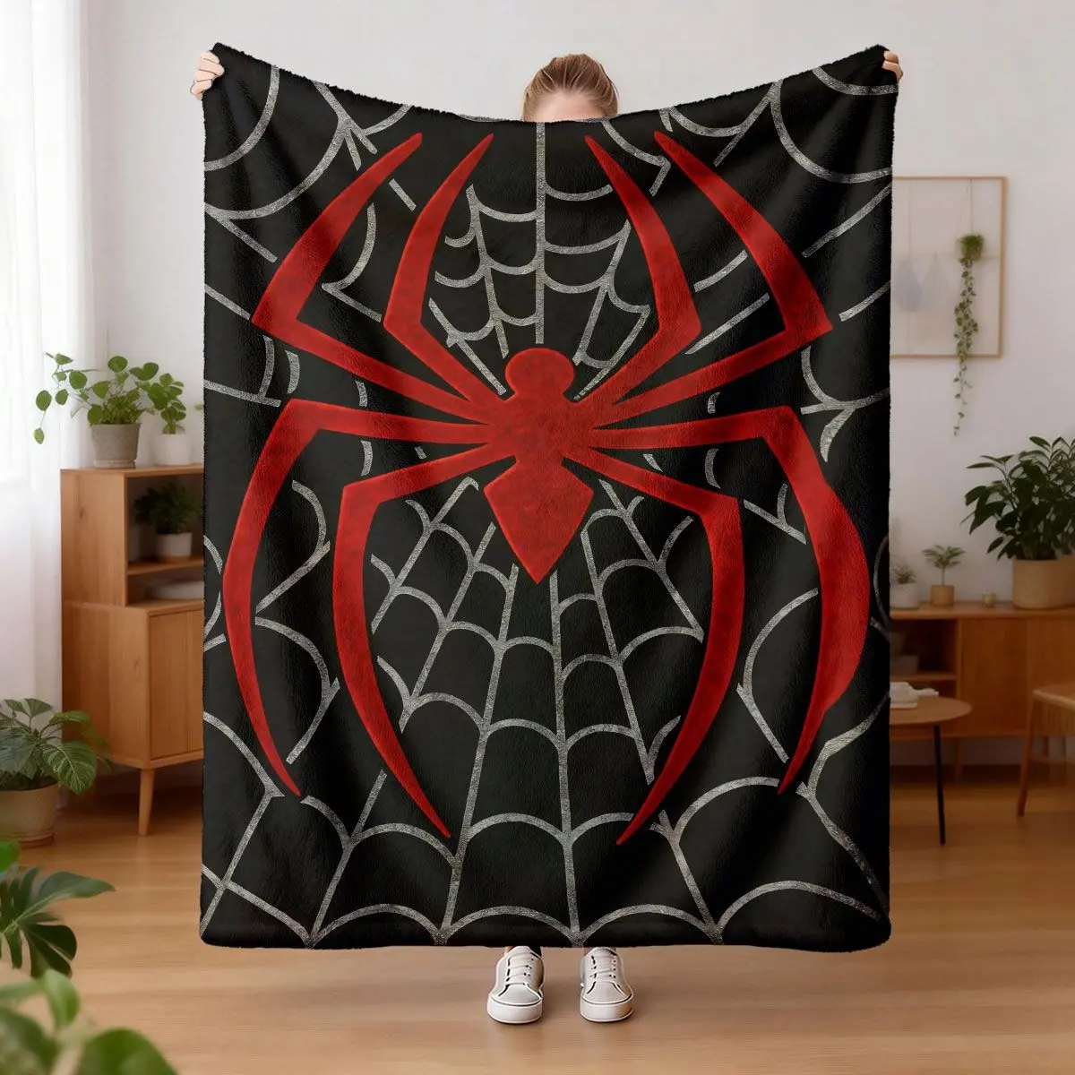 Toby Spider-Man Spider Emblem Flannel Throw Blanket for Couch, Comfortable and Warm, Ideal for Sofa, Office, Bed, Camping, Travel, Perfect Holiday Gift