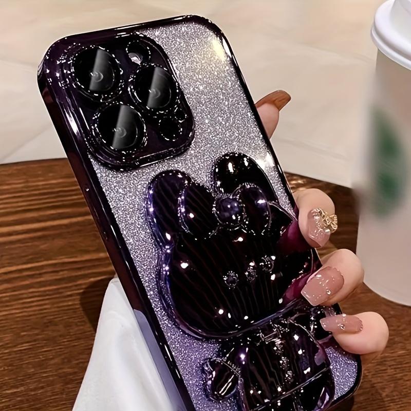 Glitter Electroplated Phone Case With Cute Rabbit Hidden Mirror Stand, Shockproof Slim Protective Cover Compatible With Smartphones 11-17 Pro Max Glitter Electroplated Phone Case With Cute Rabbit Hidden Mirror Stand, Shockproof Slim Protective Cover Compatible With Smartphones 11-17 Pro Max
