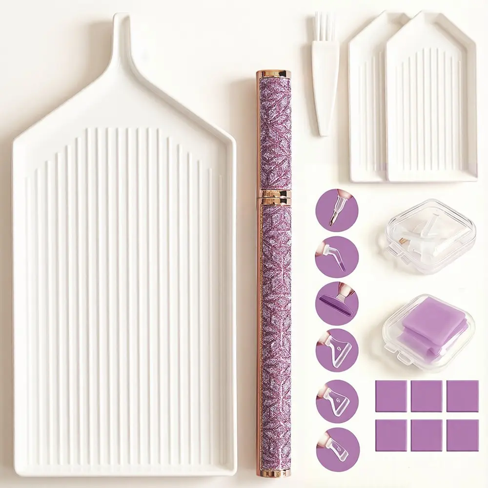 Glitter Diamond Painting Pen Kit with Tray & Storage Box, Multi-Head DIY Rhinestone Art Tools, 5D Full Drill Cross Stitch Accessories for Adults Kids Beginners, Creative Craft Gift, DIY Crafting Tools, DIY Craft Supplies