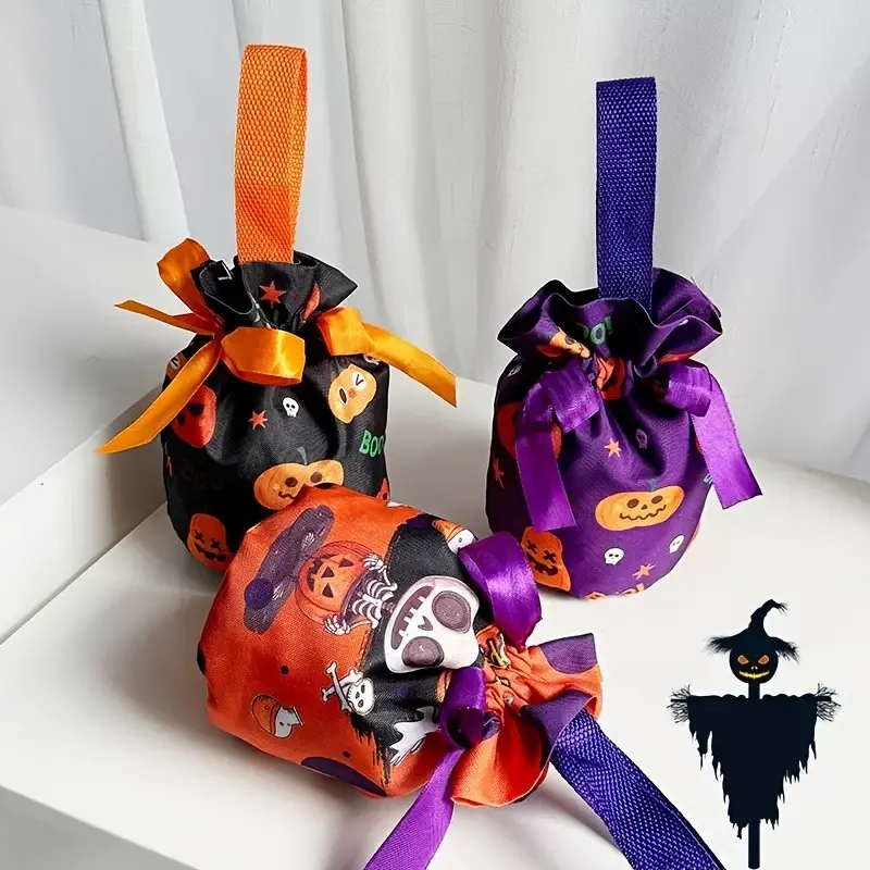 Halloween Reusable Gift Bags, Witch Bat Pumpkin Festival Handbags, Best Gifts, Portable Storage Pouches, 3/8 Pieces Set