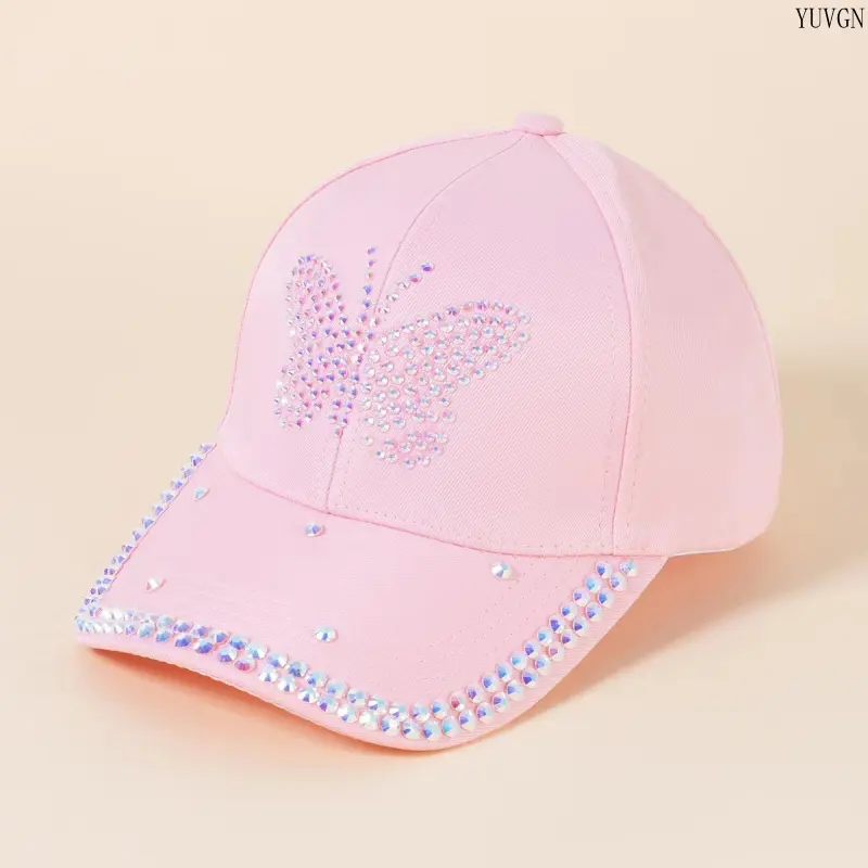 Rhinestone Butterfly Baseball Cap with Sparkly Trim, Adjustable Unisex Street Look Headwear for Party & Travel, Adjustable Size, Butterfly Motif, Unisex Wear, Street Style, Bling Decor, Daily Wear, Casual, Everyday