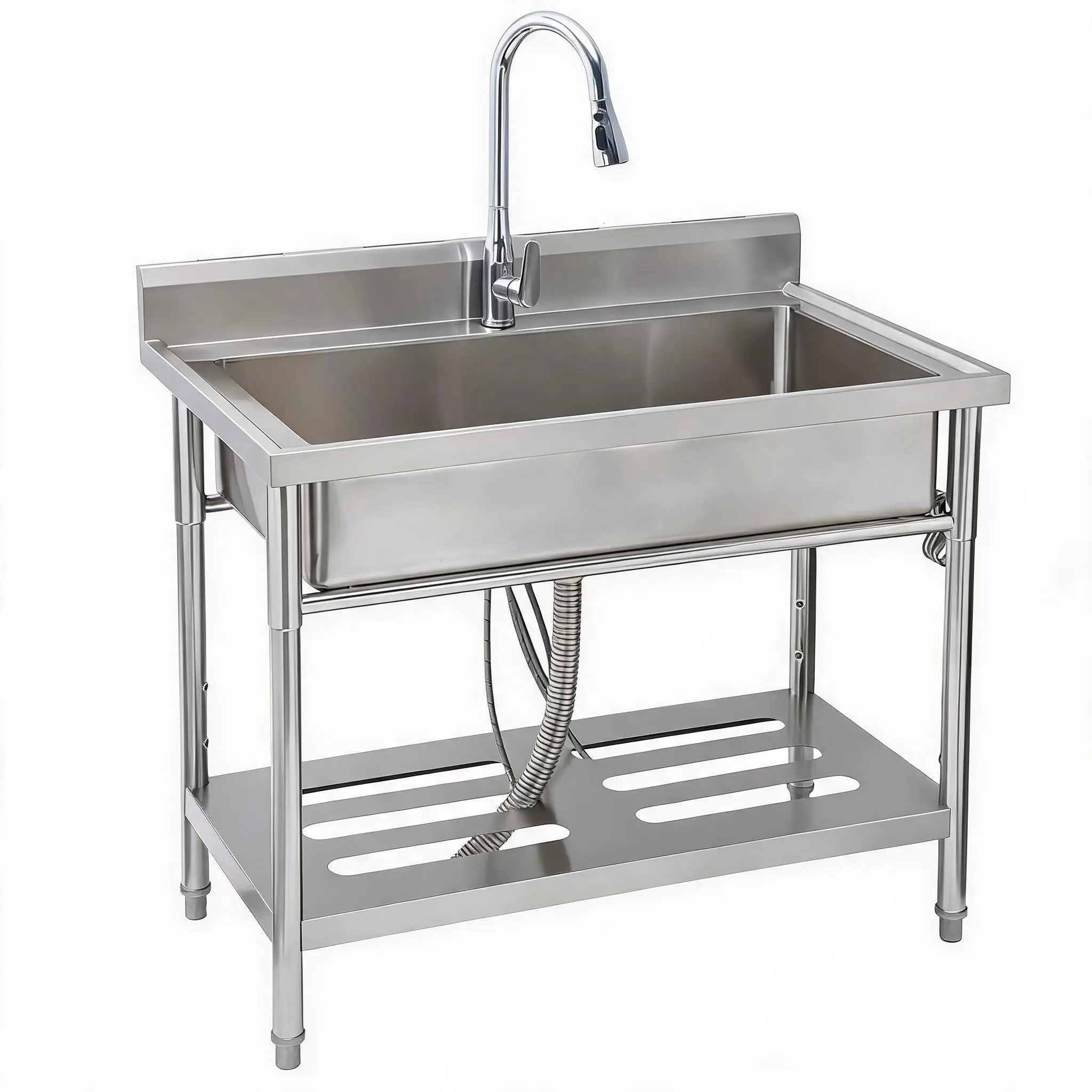 Heavy Duty Commercial Utility basin - Stainless Steel Freestanding Single Bowl with Spring Pull-Down Faucet - Hot & Cold Water - 39x24x35inch summerwins