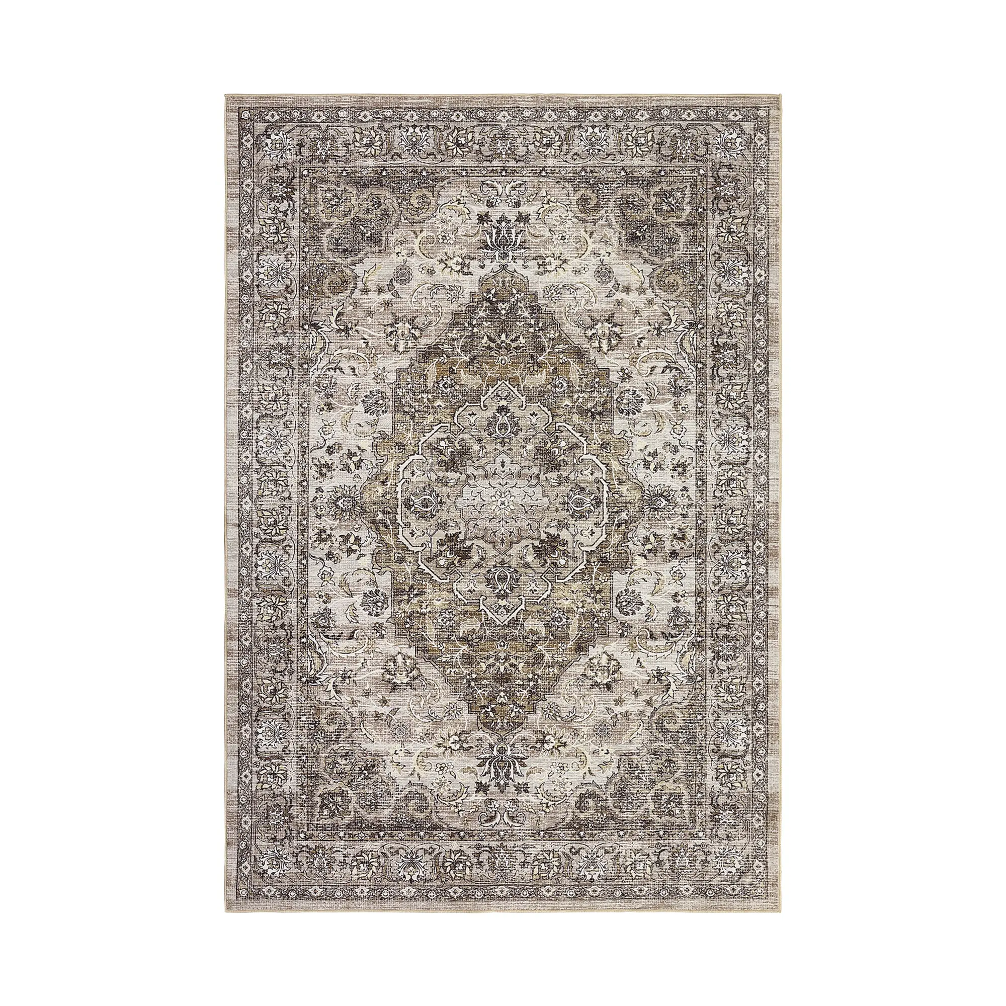 Washable Vintage Distressed Green Floral Area Rug - Soft, Non-Shedding, Mark-Resistant Large Indoor Carpet for Living Room, Bedroom - Living Room Decor