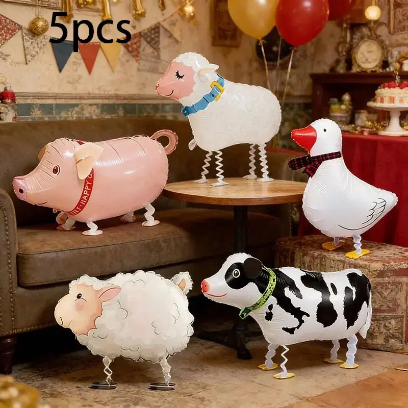 5pcs Walking Farm Animal Balloons, Duck Cow Sheep Pig, Birthday Party Decor, Theme Party Decoration, Outdoor Photo Props