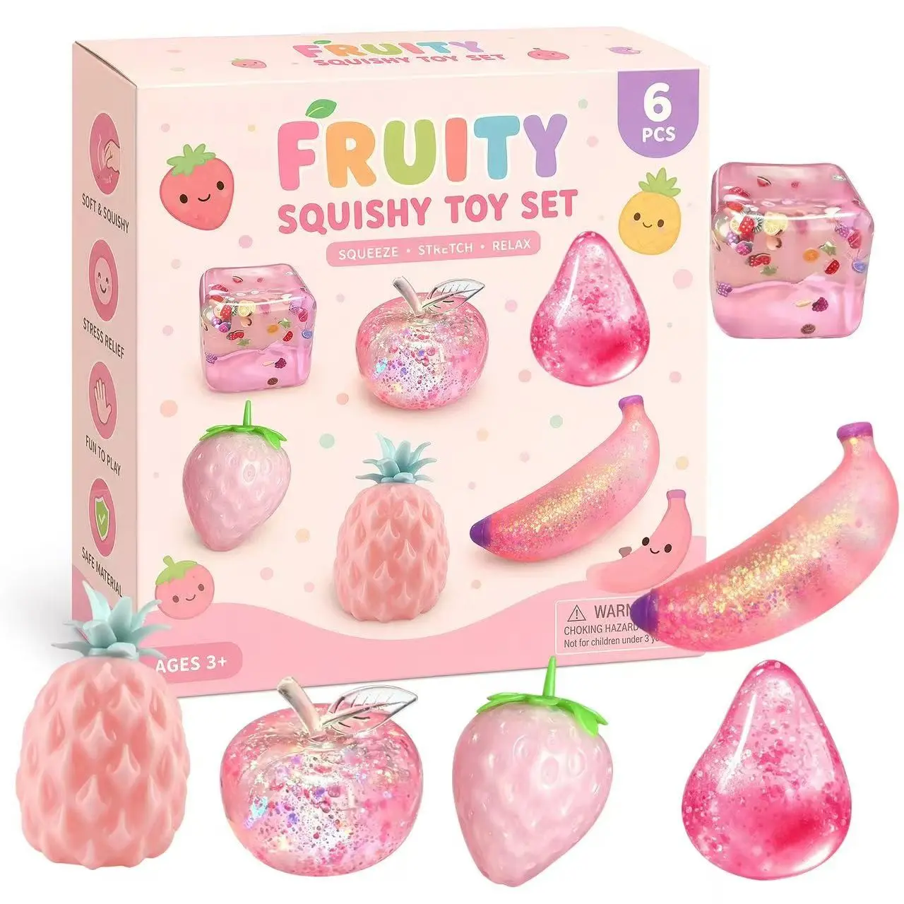 New Fruit Squishy Toy Set, Kawaii Stress Relief Malt Sugar Squishies 6-Piece Blind Box, Perfect Holiday Gift, Fun and Relaxing Playset