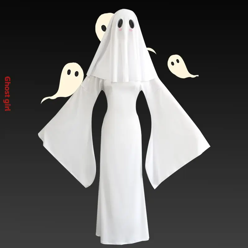 Official Apricot Same Style Halloween Ghost Girl Cosplay Dress Cute Spooky Women's Role Playing Outfit For Halloween Festivals Cosplay Conventions And Dress Up Parties