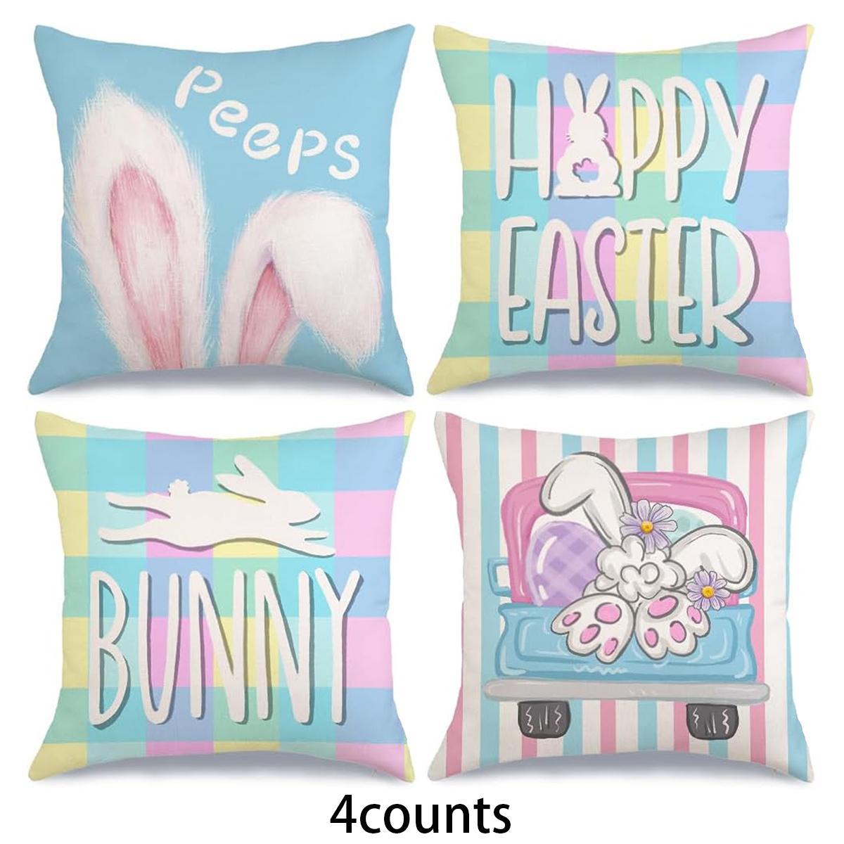 Easter Themed Cushion Cover, 4 Counts/set Cute Rabbit Egg Pattern Throw Pillow Cover, Household Decoration Supplies for Home Living Room Sofa