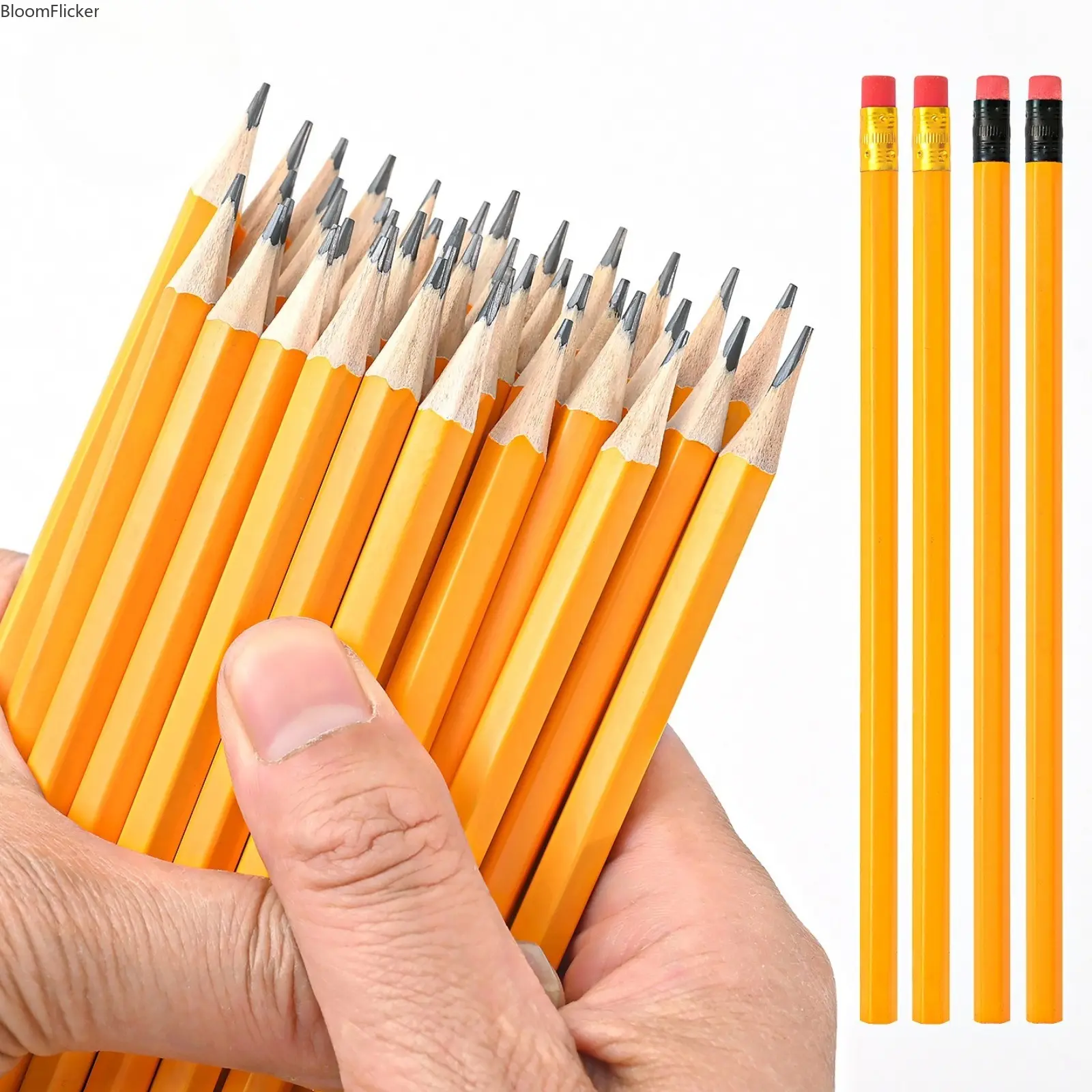 50Pcs/20Pcs Yellow Hexagonal HB Pencils with Built-In Erasers, Classic Sketch & Drawing Writing Stationery, Smooth Graphite Tools for Back to School, Daily Drafting, Art Creation & Office Study Supplies