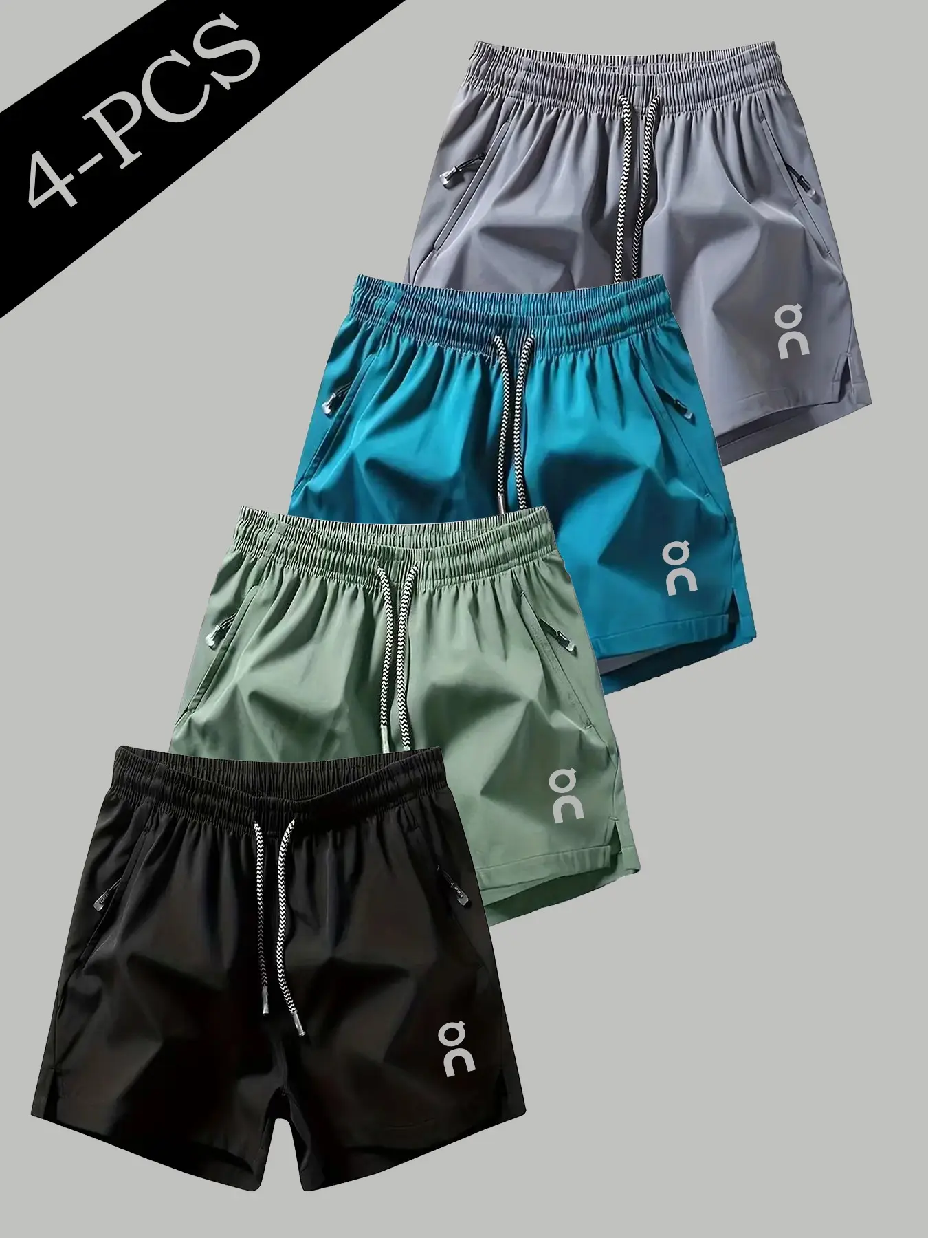 4-Piece Men's Cooling Quick-Dry Gym Athletic Shorts, Loose-Fit Zip Pocket Shorts, Ideal for Running, Gym & Daily Wear