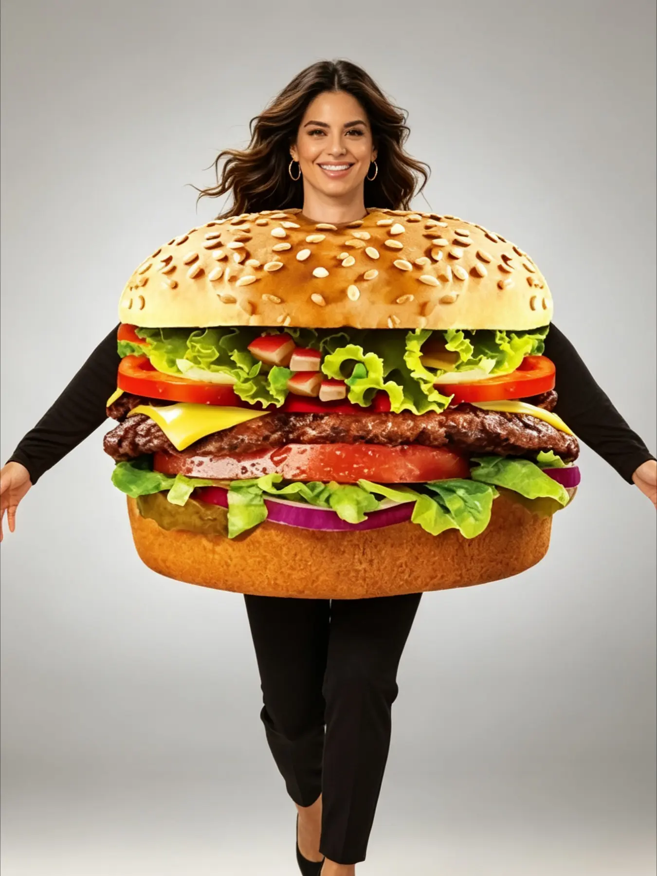 Funny Hamburger Shape Cosplay Costume Adult Oversized Stage Performance Outfit Fancy Dress Party Comedy Costume