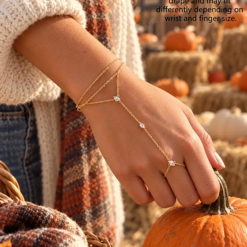 Dainty Hand Chain Bracelet with Crystal Accents, Elegant Finger Ring for Women, Layered Wrist Jewelry for Party, Wedding, Everyday Styling, Beautiful Bracelets