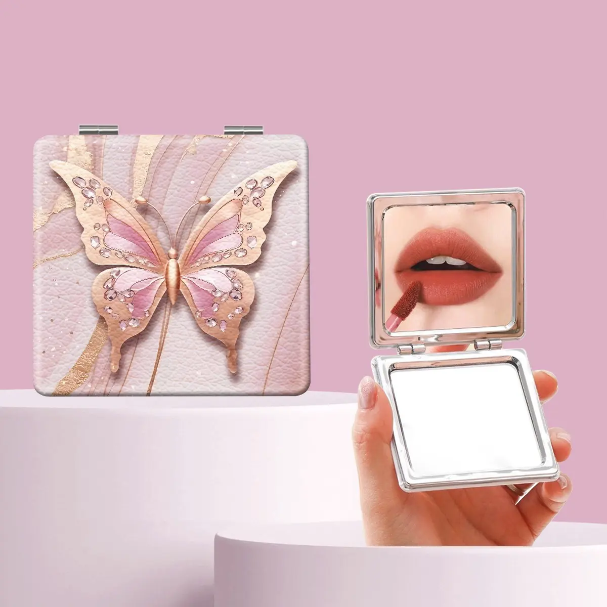 Feng Shui Rhinestone Butterfly Makeup Mirror, Portable Folding Mini Handheld Mirror, Perfect Gift for Sisters, Friends, Girls, Weddings