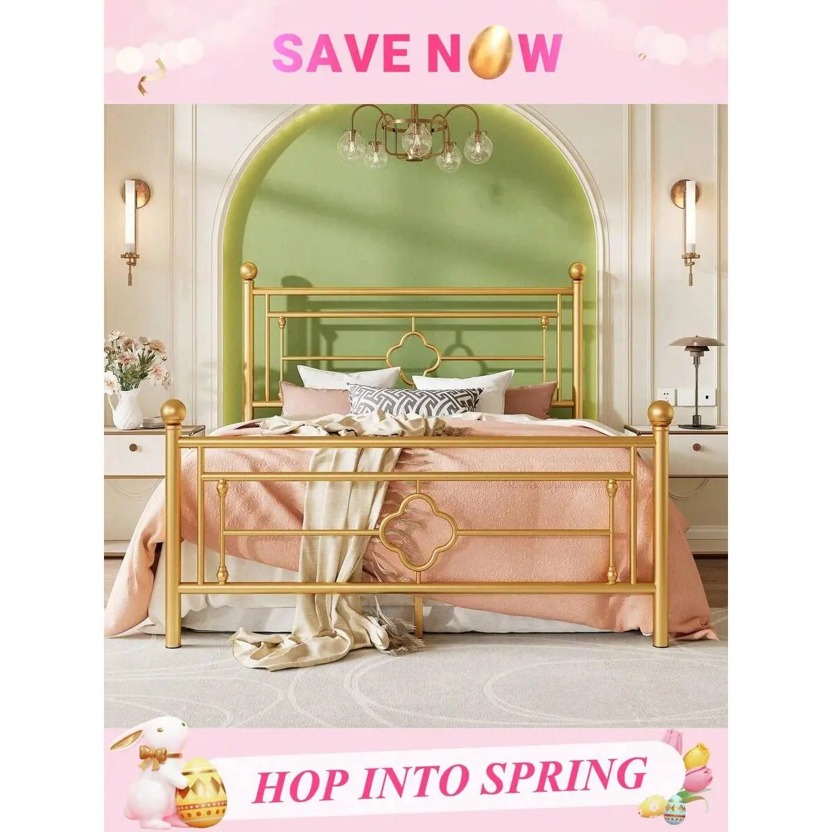 Twin/Full/Queen/King Size Metal Platform Bed Frame With Victorian Vintage Headboard And Footboard/Mattress Foundation/Under Bed Storage/No Box Spring Needed/Noise-Free/Easy Assembly, Black/White/Gold/Pink * Bed Frame Queen Queen Bed Frame Bed Fram