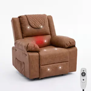 Garvee Adult Manual Recliner with Heating and Massage Functions (135° Front and Rear Adjustment) - Equipped with Side Storage Pockets and Remote Control, Suitable for Living Room and Bedroom(Brown)