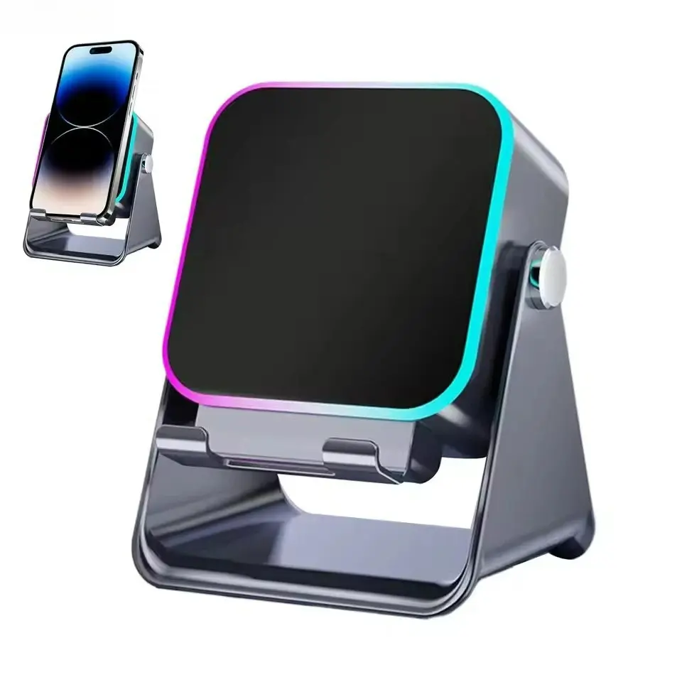 (upgrade)5 In 1 Auto-induction Wireless Induction Speaker 8 RGB Light Phone Stand Surround Sound Portable Bluetooth Phone Holder enhance audio Black bilal