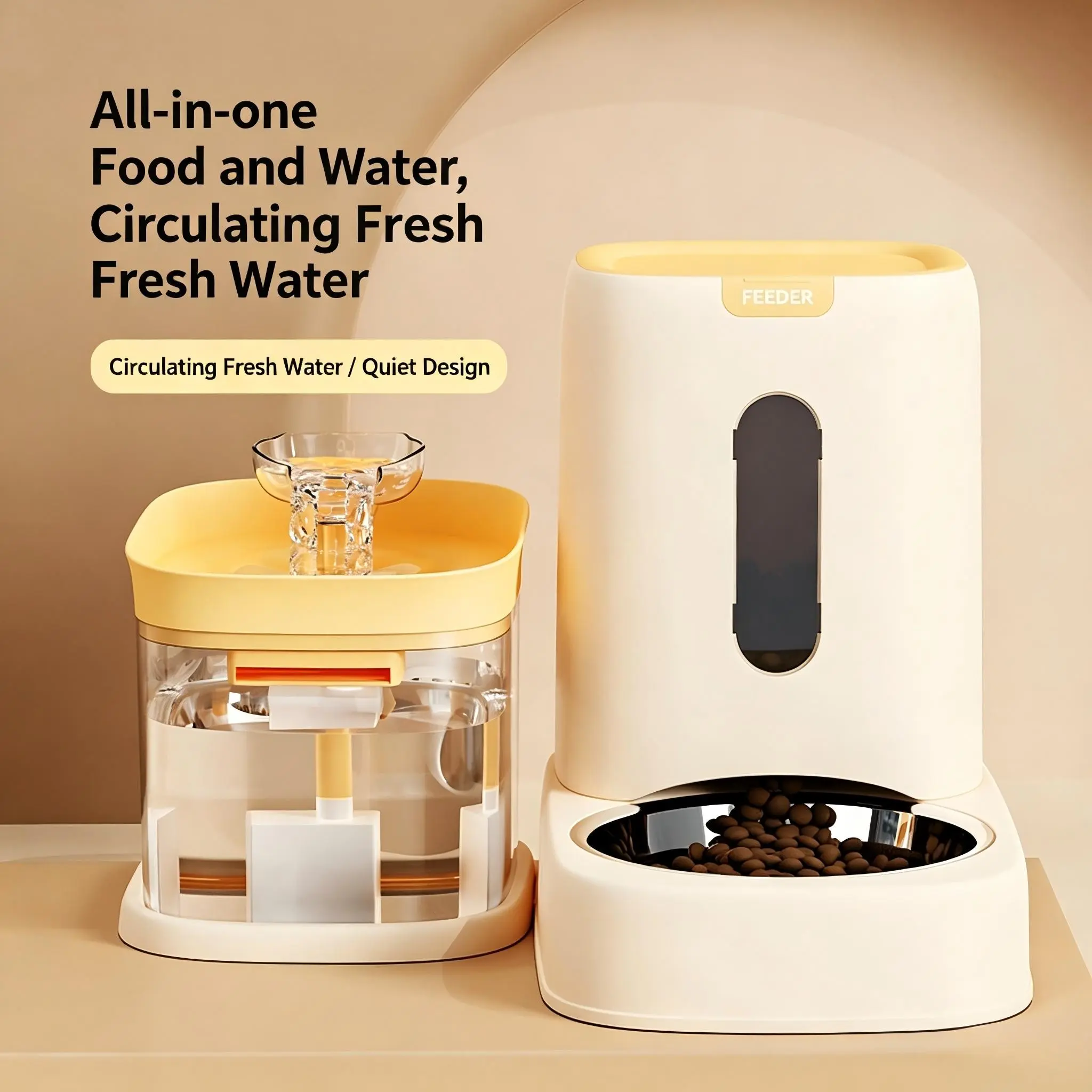 New Pet Automatic Feeder and Waterer Set 2-In-1 Food Feeders, Auto Cycle Dry Wet Separation, Includes Food Bowl, Suitable for Small Medium Dogs Cats, Ideal for Working Parents