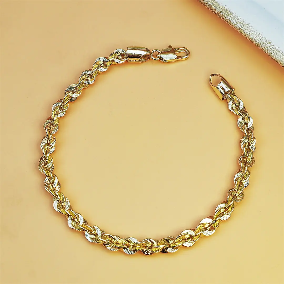 14K Gold Plated Twisted Rope Chain Bracelet Punk Chunky Braided Link Wristband Luxury Statement Hand Jewelry Everyday Commute Bangle Men Women