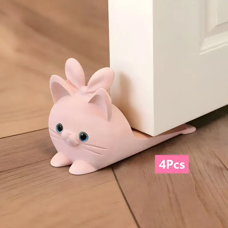 4-Pack Cute Cat Door Stopper, 3D Printed Rabbit Ear Design, Non-Slip Durable, Prevents Hand Pinching, Home & Office Use, Door Pinch Guard, Door Protector