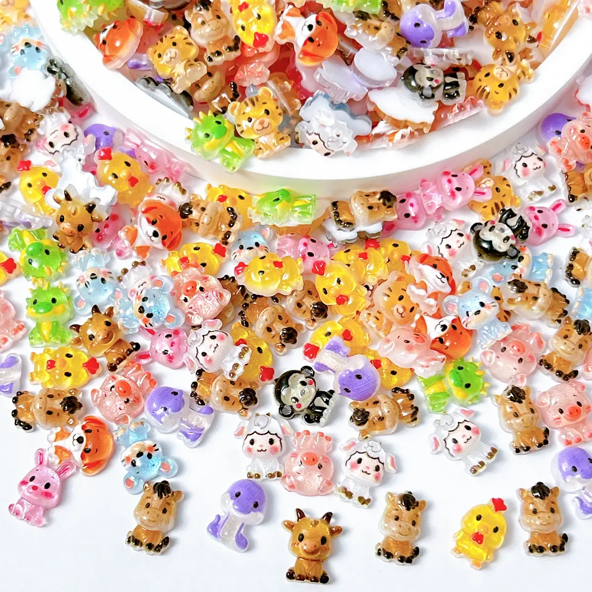 Kawaii mini animal nail charms mix 🐯，Tiny cartoon creature cabochons for cute manicure 🐷Cartoon Animal Resin Nail Art Stickers, Zodiac Dinosaur Jellyfish Mix, Cream Glue DIY Craft Accessories, Handmade Jewelry Supplies, Kawaii Nails