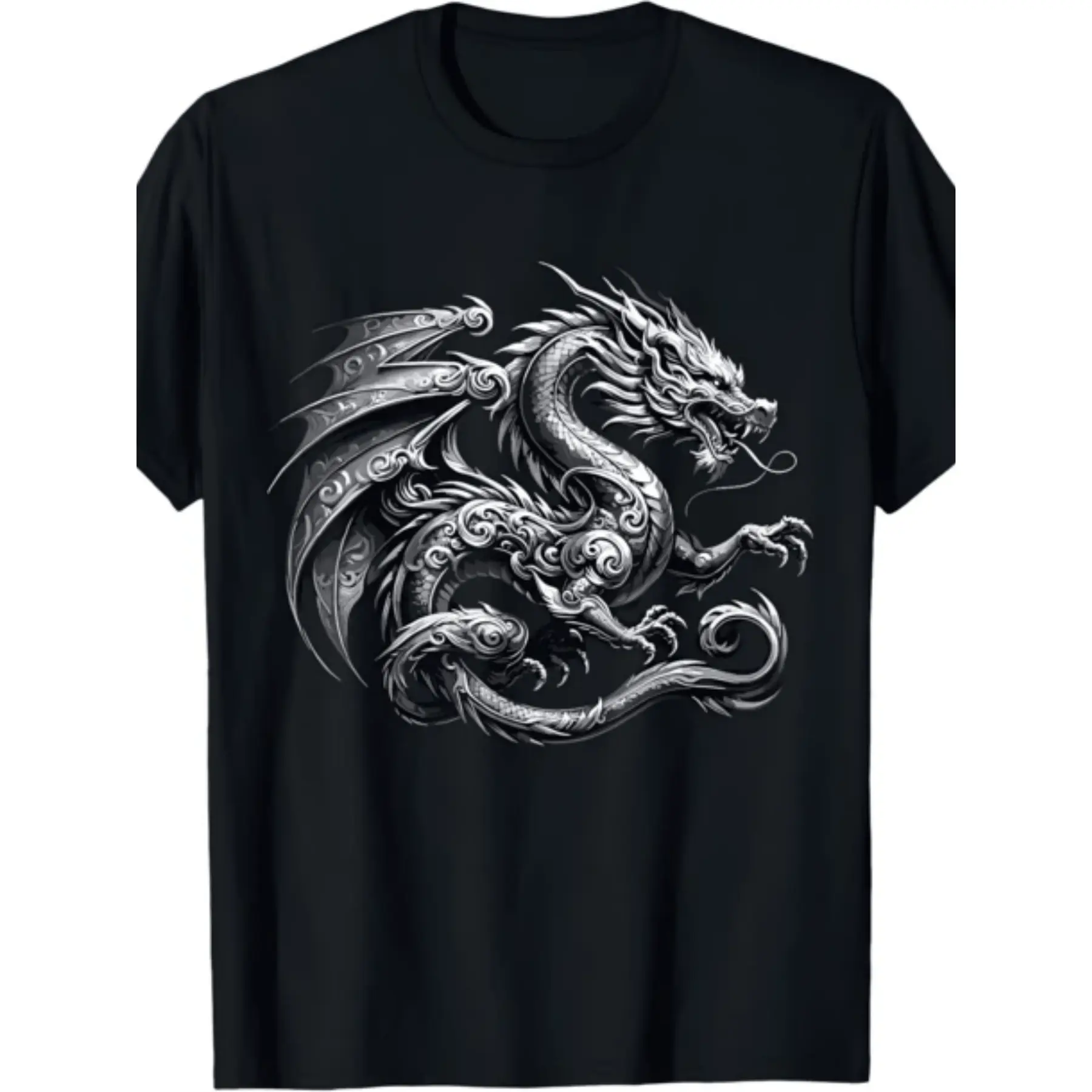 Men's 100% Cotton Dragon Logo Graphic Print Shortsleeve Tee - Crew Neck, Slight Stretch Fabric, Regular Fit, All-Season Casual, Plus Size Menswear Top