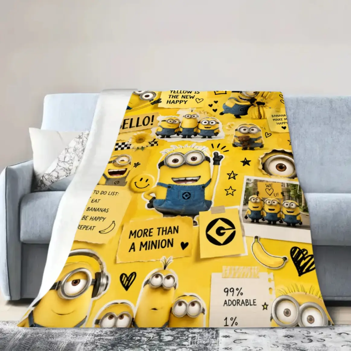 Cute Minions Printed Flannel Blanket For Adults And Kids, Soft Cozy Lightweight AC Throw Blanket, Cartoon Fleece Blanket For Sofa Bed Bedroom Living Room Outdoor Travel Bedding Home Decor, Movie Night Halloween Christmas Birthday Gift
