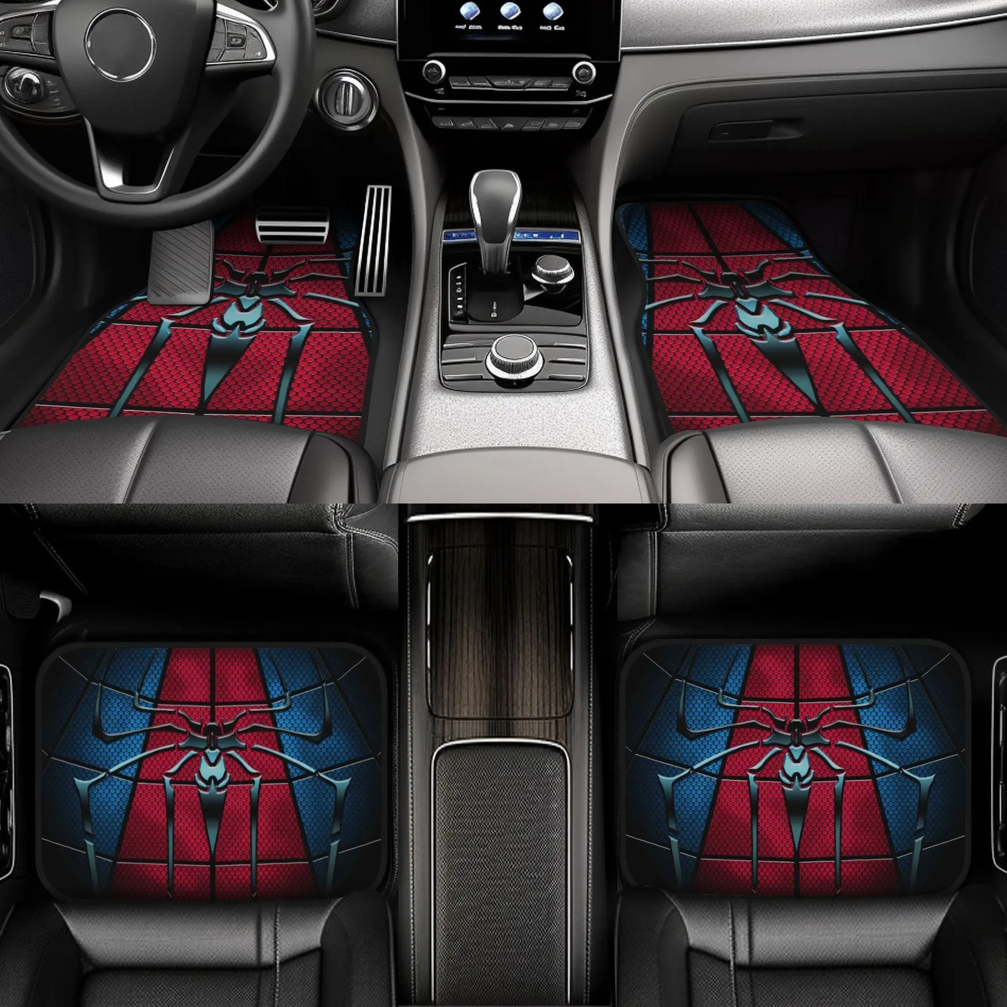 4pcs Spider King Car Floor Mats, Automotive Mats, Car Accessory, Non-Slip Design, Fits Most Vehicles, Elegant Interior Decor, Perfect Gift for Halloween & Christmas