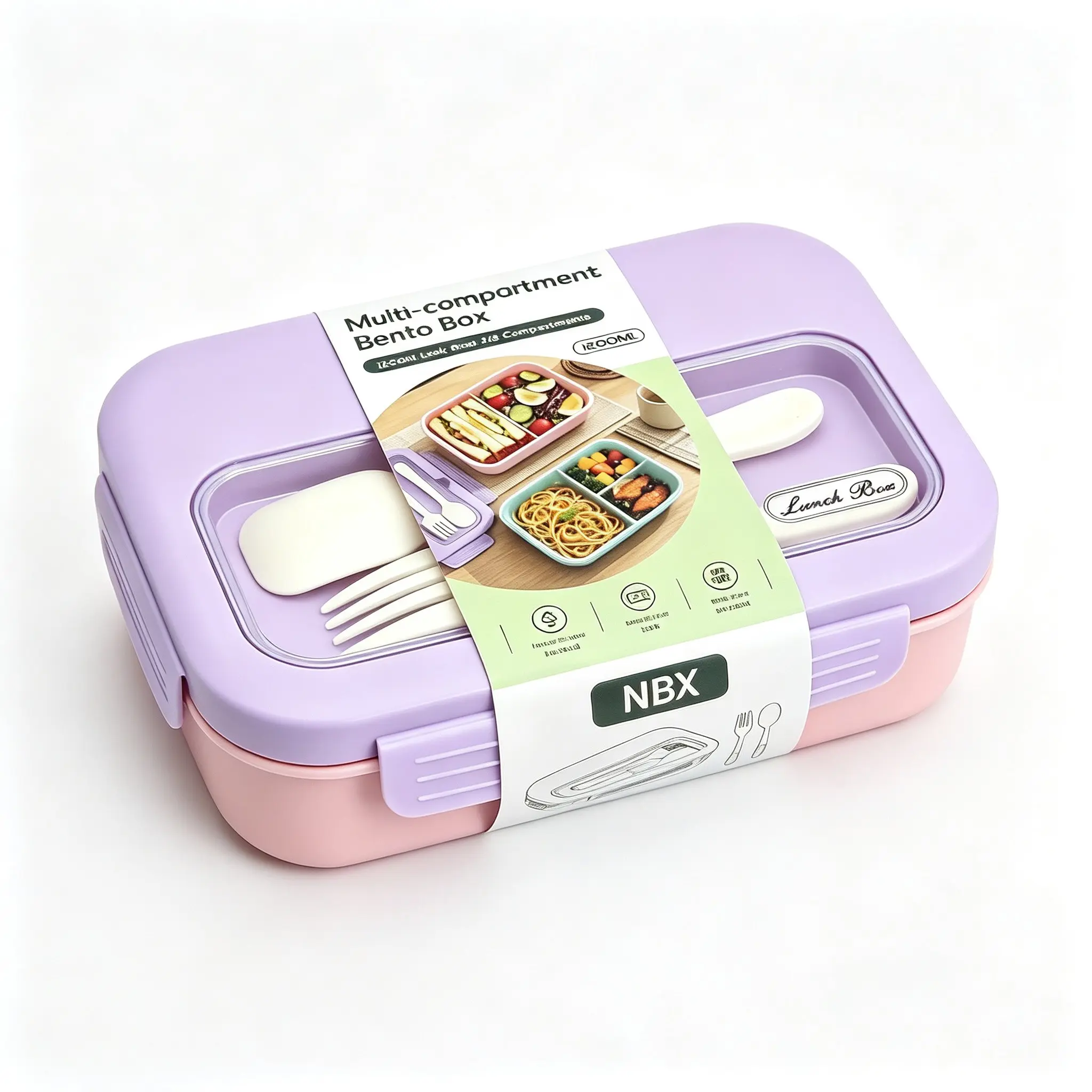 Bento Box for Adults Kids, 1200ML Leak‑Proof 2/3 Compartments Lunch Box with Built‑in Utensils, Fork, BPA‑Free Microwave‑Safe Food Container for Work School Picnic