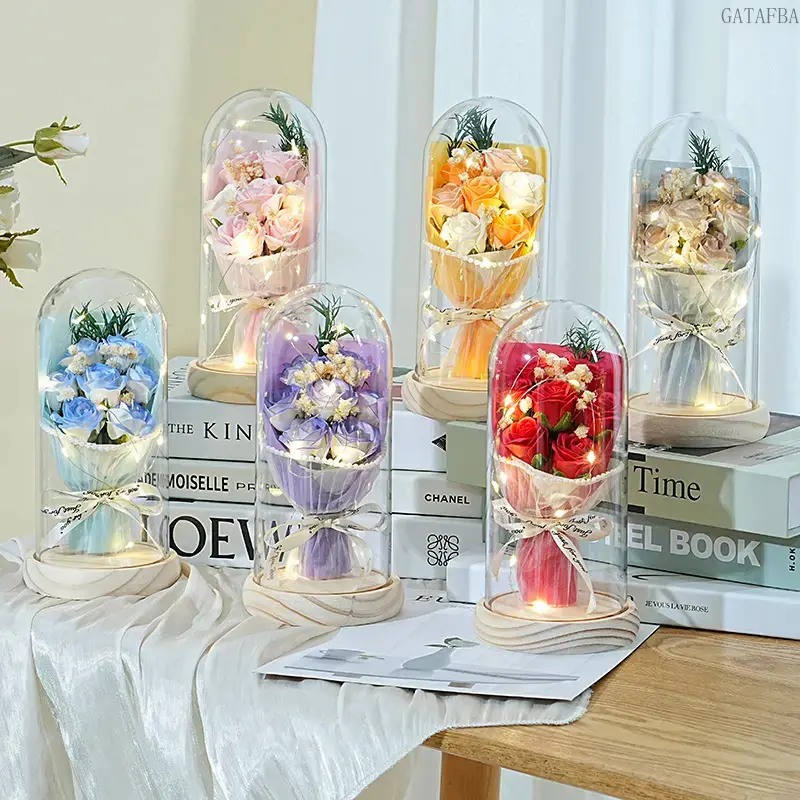 Minimalist Compact LED Lighting Mini Rose Floral Theme Display Dome, Artificial Flower Desk Ornament Keepsake, Tabletop Decor & Gift Idea for Birthdays, Indoor Settings (Sports & Outdoor Clothing Accessory), Rose Pattern,back to school,back to school haul