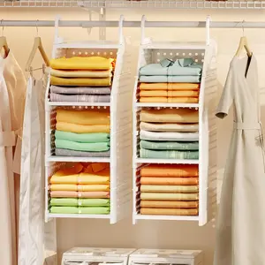 3-Tier Foldable Hanging Closet Organizer, Free-Standing | Closet Hanging Organizer for Wardrobe, Laundry Room, Plastic Hanging Closet Shelves for Clothes, Handbags, Accessories (White)