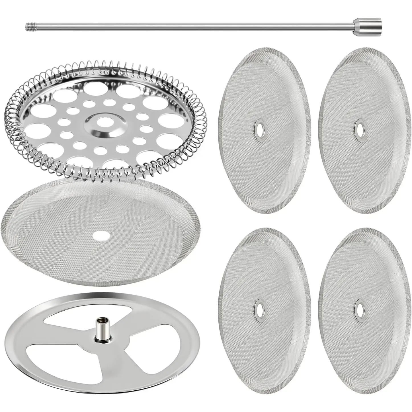 9-Piece French Press Filter Replacements Set - Stainless Steel Plunger and Screens for 34oz/3.75in Press, Includes Spiral and Cross Disk