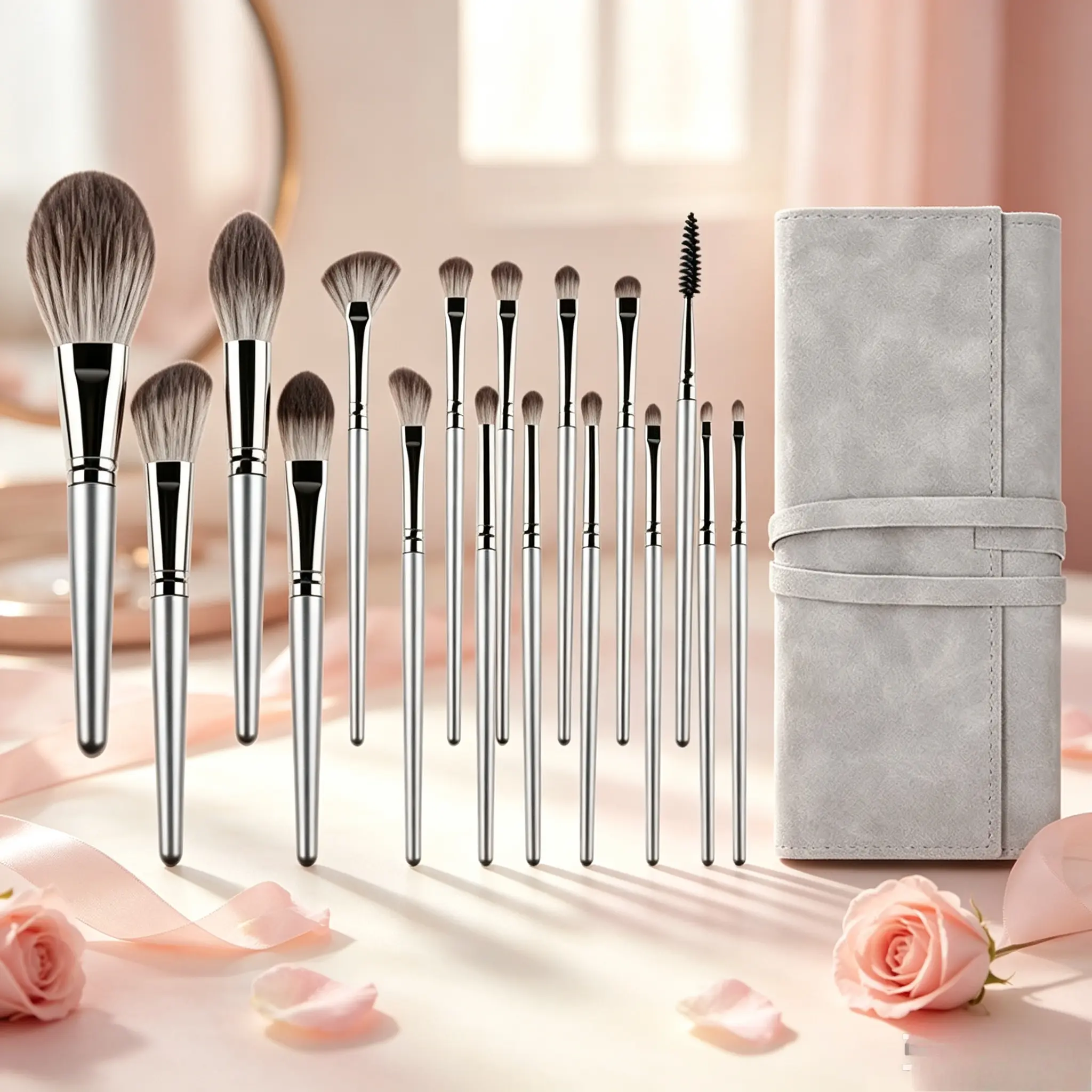 14pcs makeup brush set with suede storage bag, made of soft synthetic bristles. Ideal for foundation, blush, eyeshadow and concealer. Full face & eye brushes, perfect all-in-one makeup kit for beauty beginners. Makeup Brushes Kits
