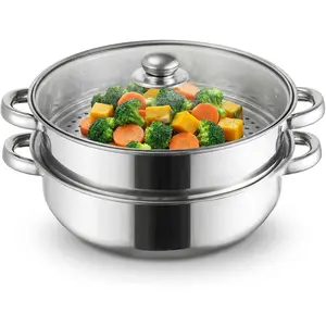 2 Tier Multipurpose 11 Inch Thickened Stainless Steel Steamer Pot With Lid & Handle For Steaming Vegetable Dumpling Food